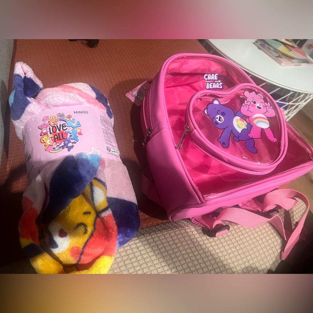 Care Bears mini back pack and throw